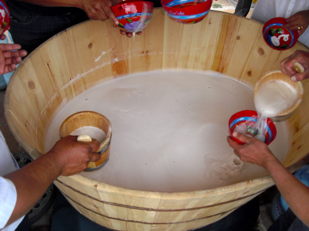 Casi dos mil litros de la «bebida de los dioses» se reparten en la Tlahuanca